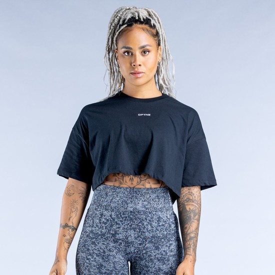 Dfyne Revive Crop T-shirts Damen Schwarz | 73194AJMV