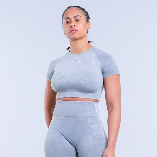 Dfyne Valkyrie Acid Wash Crop T-shirts Damen Grün | 84097AXSK