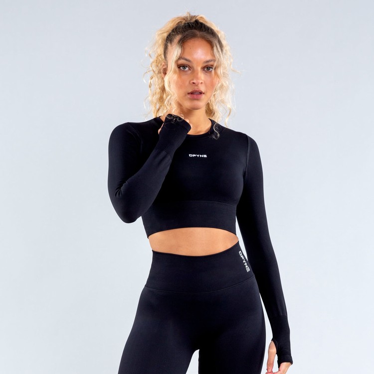 Dfyne Dynamic Crop T-shirts Damen Schwarz | 36142ZOUB