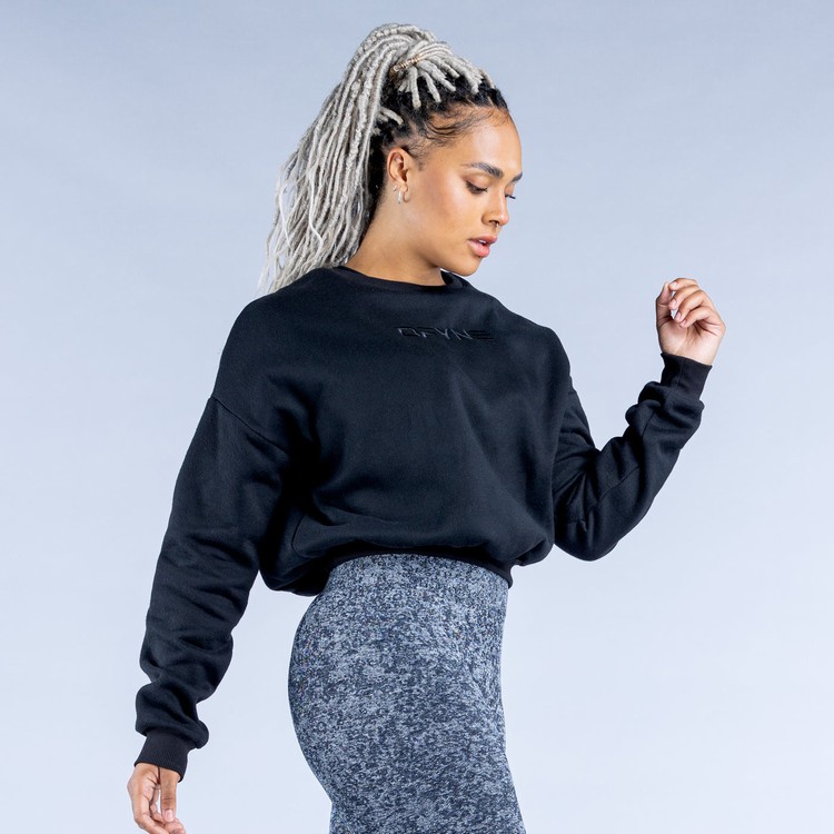 Dfyne Luxe | Revive Crop Sweatshirts Damen Schwarz | 12579MBQD