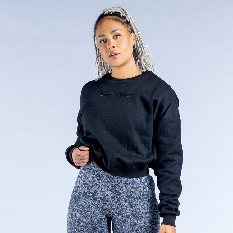 Dfyne Luxe | Revive Crop Sweatshirts Damen Schwarz | 12579MBQD