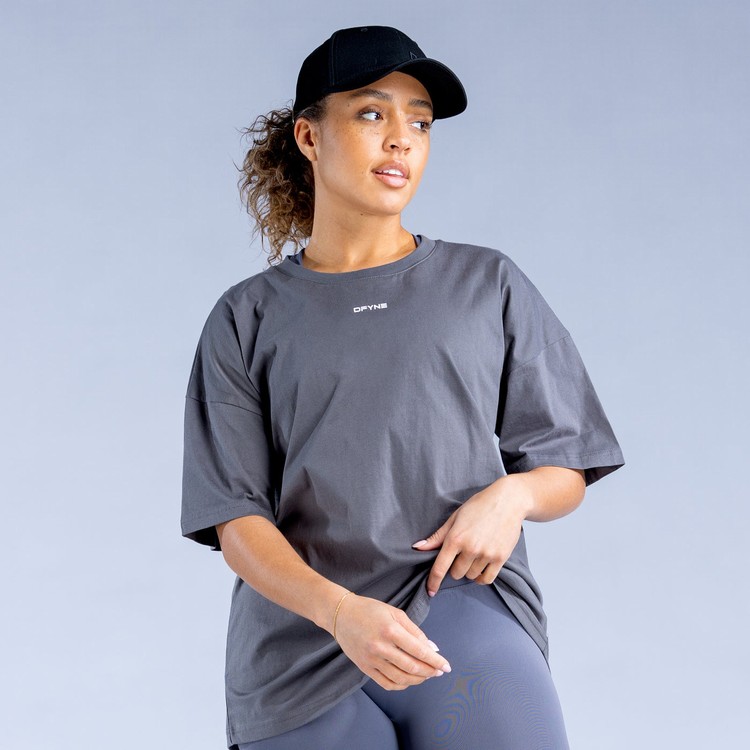 Dfyne Luxe Revive Oversized T Sweatshirts Damen Dunkelgrau | 69807BLXQ