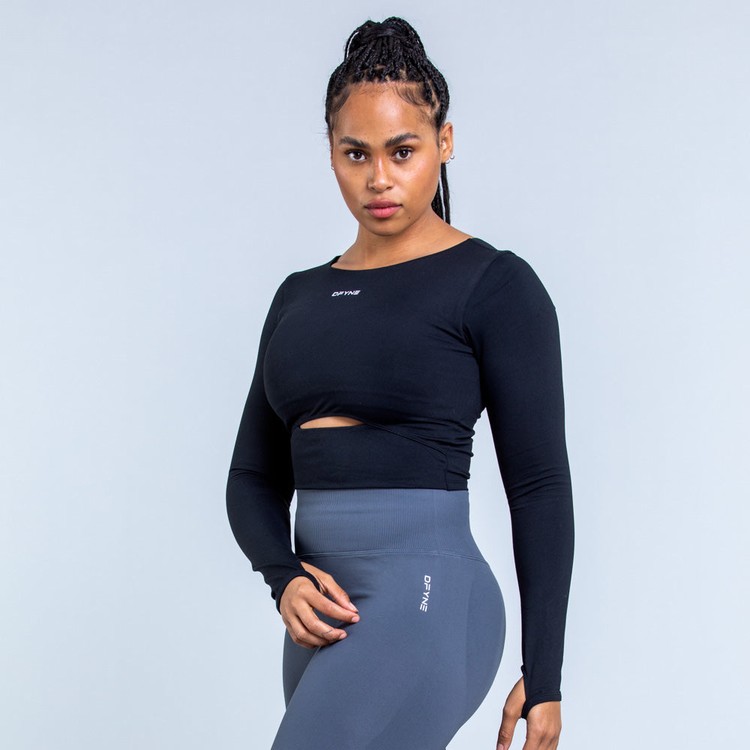 Dfyne Origin Long Sleeve T-shirts Damen Schwarz | 24037XDQB