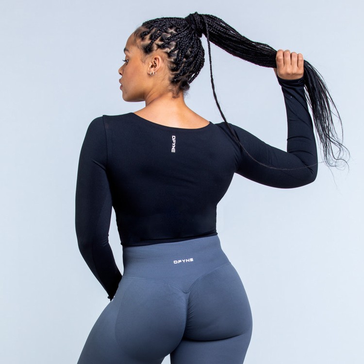 Dfyne Origin Long Sleeve T-shirts Damen Schwarz | 24037XDQB