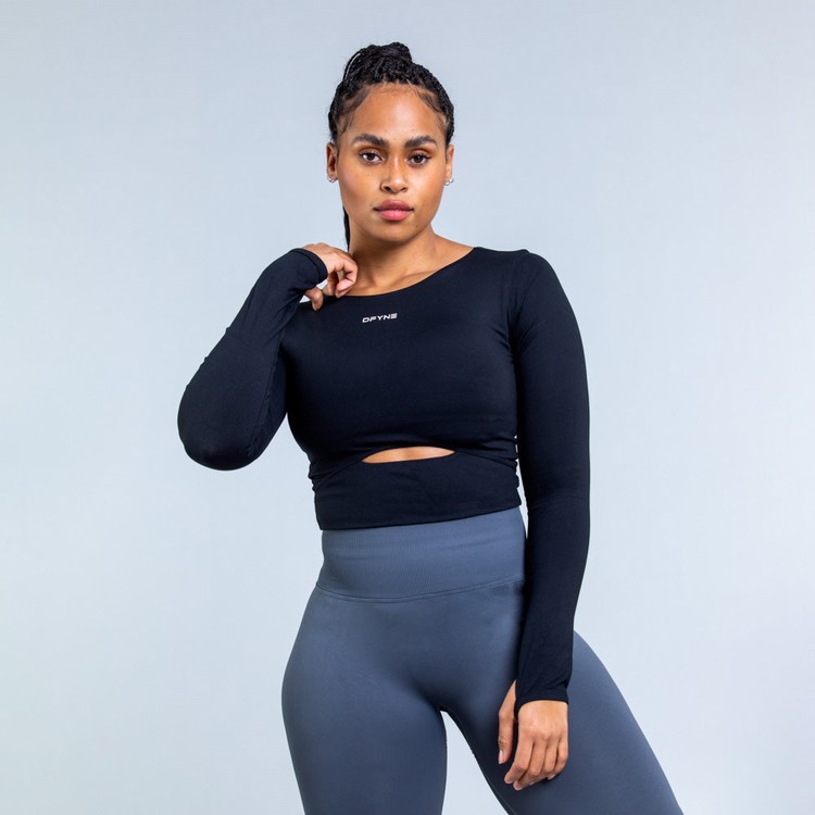 Dfyne Origin Long Sleeve T-shirts Damen Schwarz | 24037XDQB