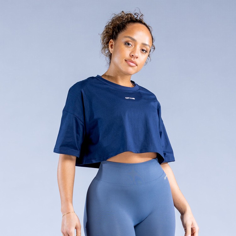 Dfyne Revive Crop T-shirts Damen Dunkelblau | 63910WQVC