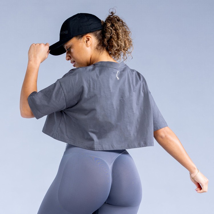 Dfyne Revive Crop T-shirts Damen Dunkelgrau | 82790ACND