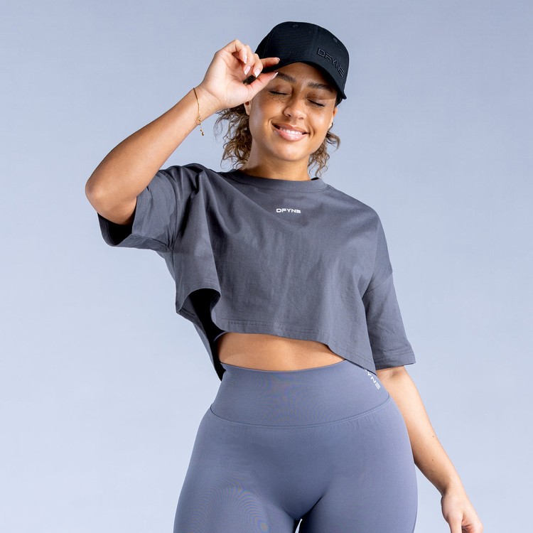 Dfyne Revive Crop T-shirts Damen Dunkelgrau | 82790ACND