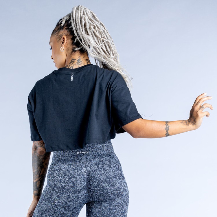 Dfyne Revive Crop T-shirts Damen Schwarz | 73194AJMV