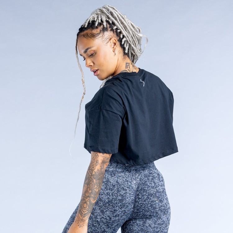 Dfyne Revive Crop T-shirts Damen Schwarz | 73194AJMV