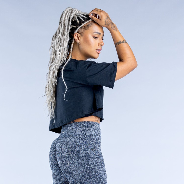 Dfyne Revive Crop T-shirts Damen Schwarz | 73194AJMV
