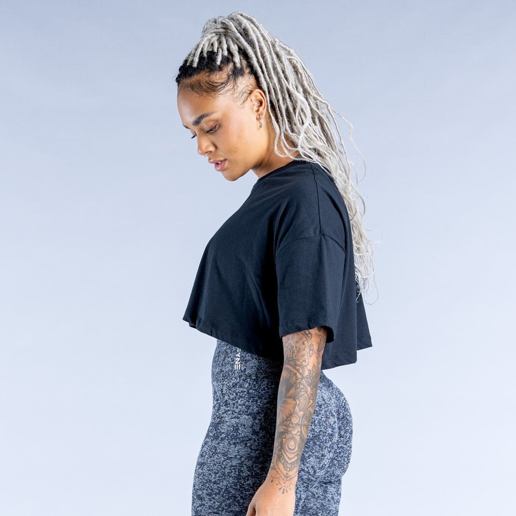 Dfyne Revive Crop T-shirts Damen Schwarz | 73194AJMV