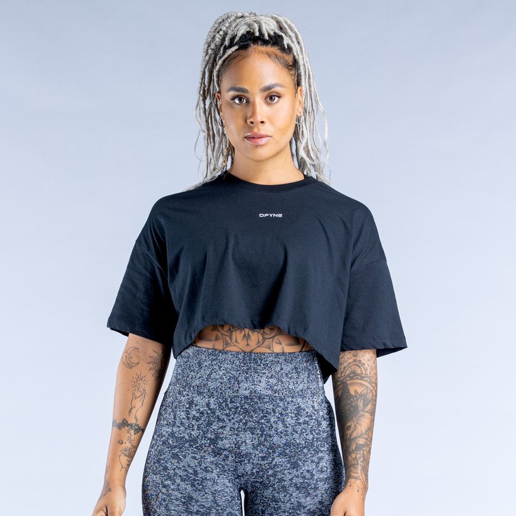 Dfyne Revive Crop T-shirts Damen Schwarz | 73194AJMV