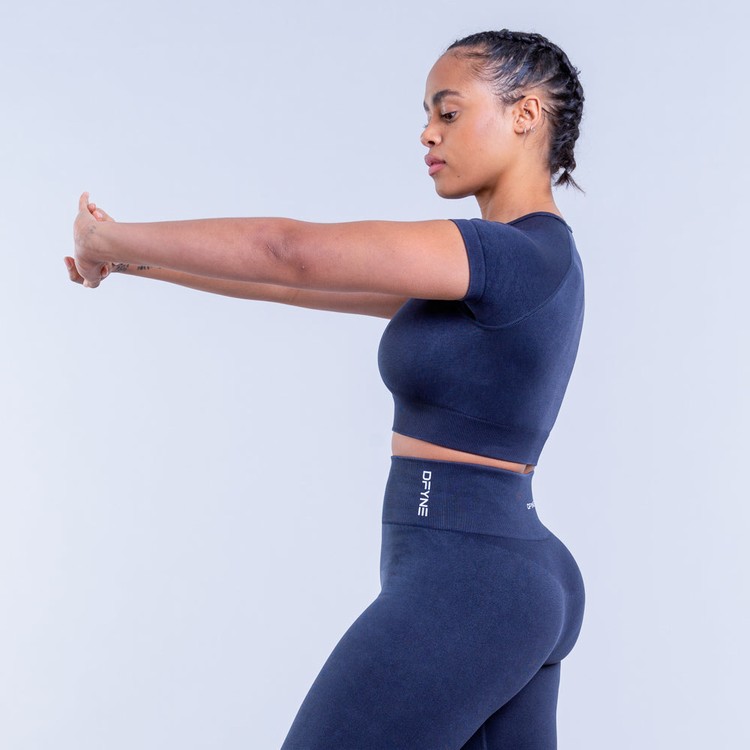 Dfyne Valkyrie Acid Wash Crop T-shirts Damen Grau | 90436MOAK