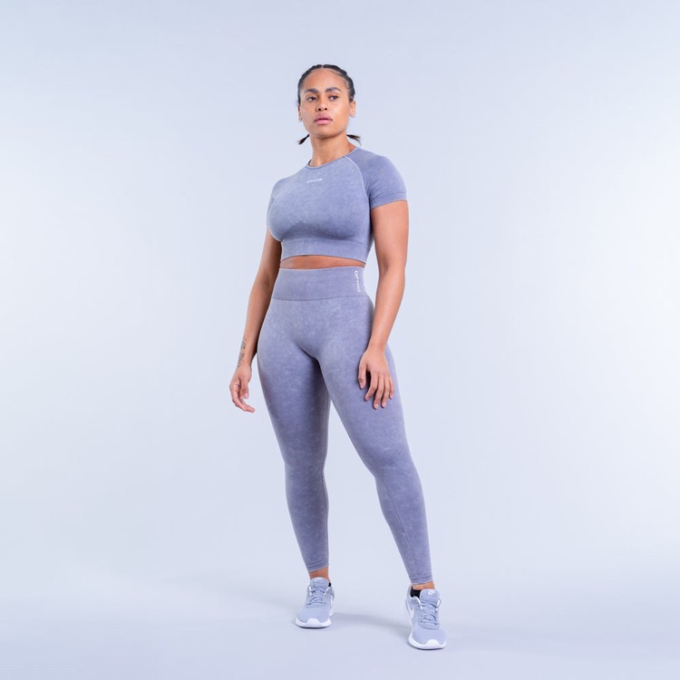 Dfyne Valkyrie Acid Wash Leggings Damen Grau Weiß | 26405KLHB
